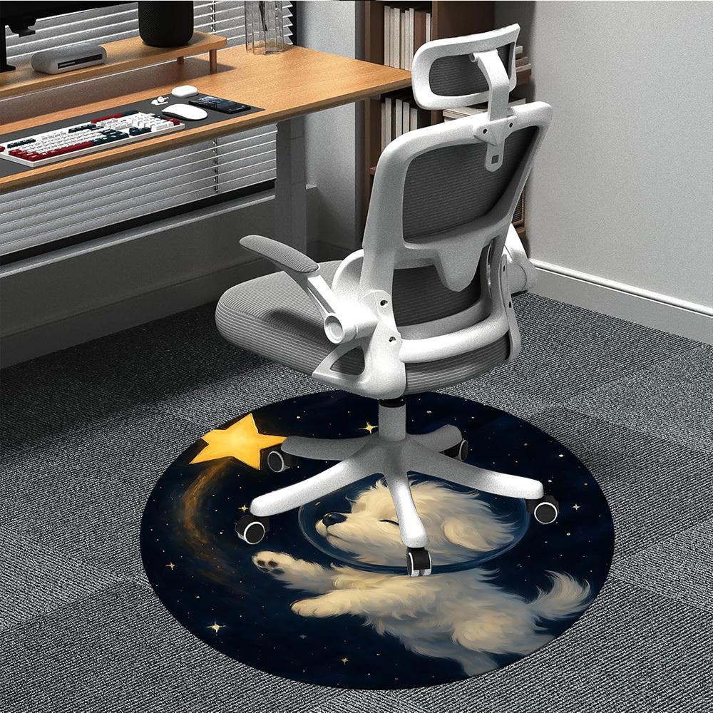 

1pc Space Pup Office Round Area Rug, Indoor Mat Suitable ForOffice, Under Office Chairs Bedroom Living Room Home Decor T182 80cm by 80cm