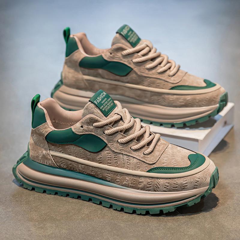 Spring New Shoes for Men Chunky Sneaker Trend Print Leather Casual Sport Running Shoes Street Cool Athletic Shoes