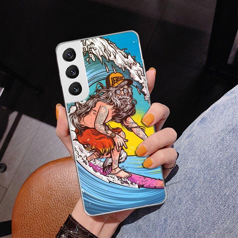 Surfbrett Surfen Surf-Mädchen Sommer Handyhülle für Samsung Galaxy S26 S25 Edge S23 S24 Ultra S22 Plus S21 S20 FE Einzigartige Hülle Sof