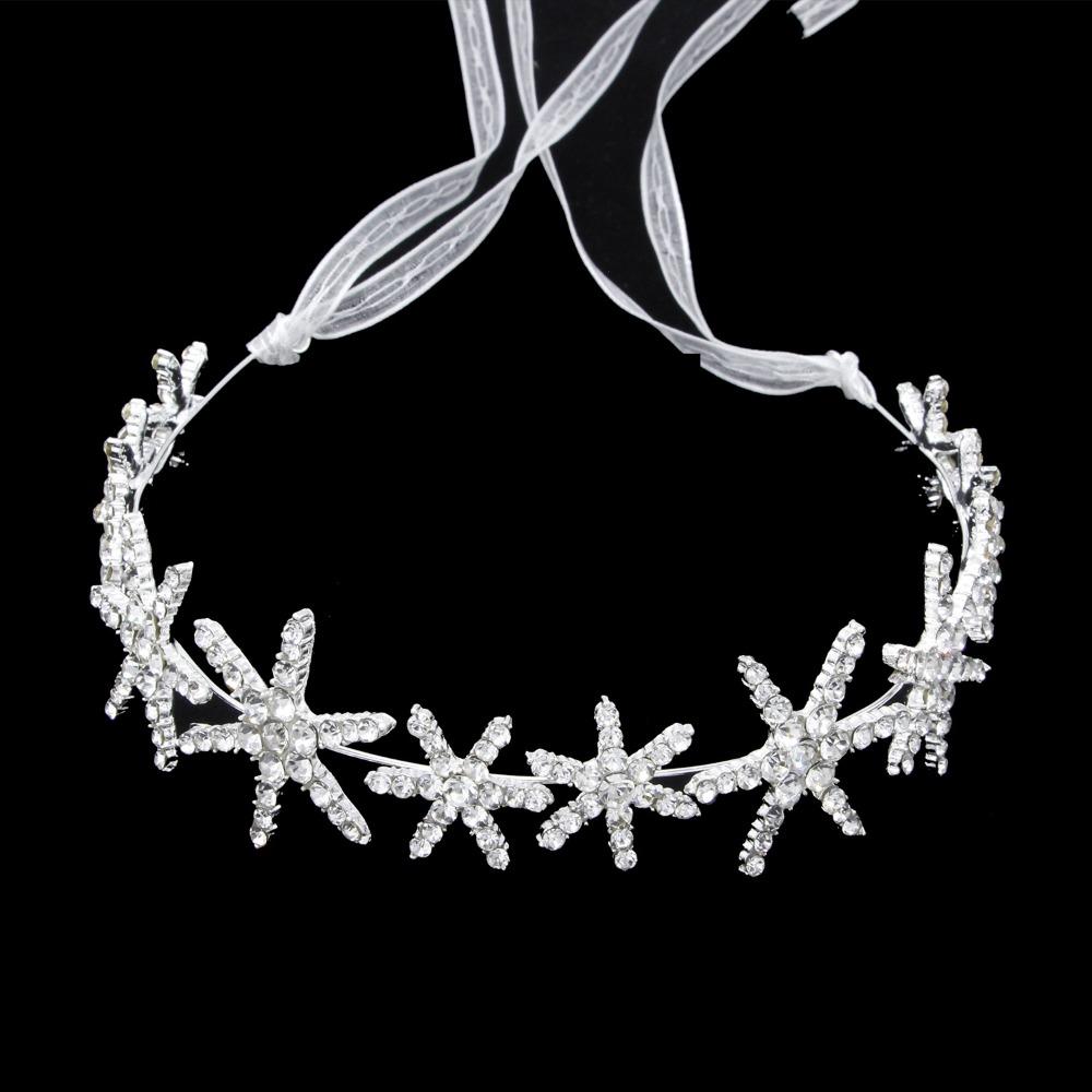 

Звездное свадебное украшение для головы Элегантная повязка для волос со стразами Изысканное украшение для головы невесты Ювелирные украшения для волос серебряный