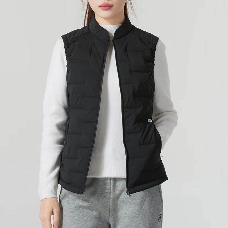 Skechers Solid Color Slim Fit Stand Collar Zipper Down Vest Women Vests Carbon-Black P424W065-0018