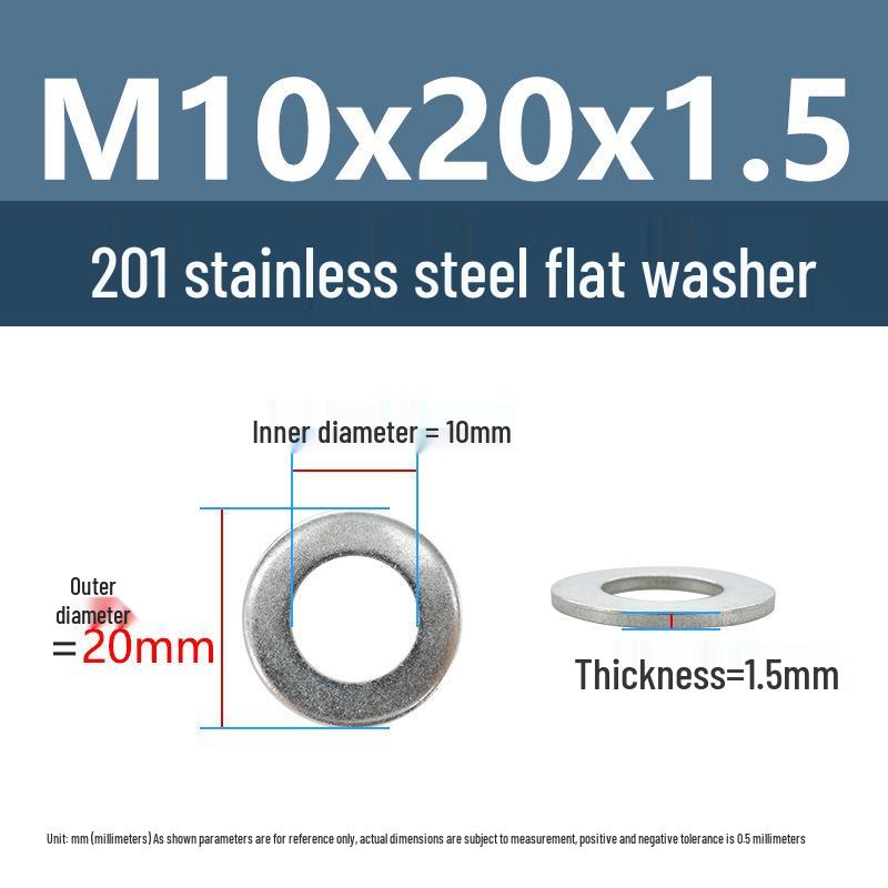 Yigu Oversized Thickened 201 Stainless Steel Flat Washers for M3, M4, M5 Industrial Use