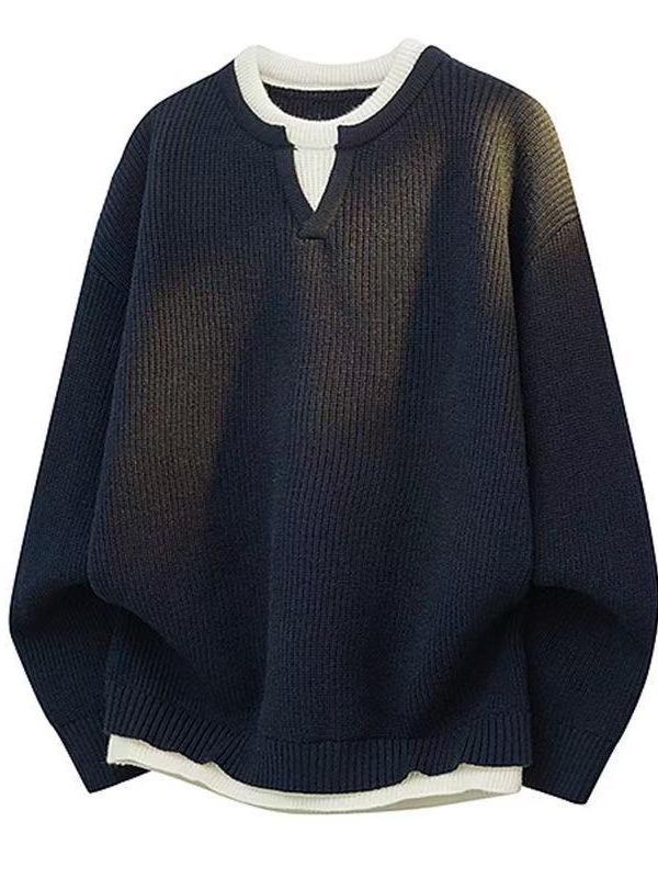 Men's 2025 Autumn/Winter Trendy Casual Knitwear – Versatile Fake Two-Piece Long Sleeve