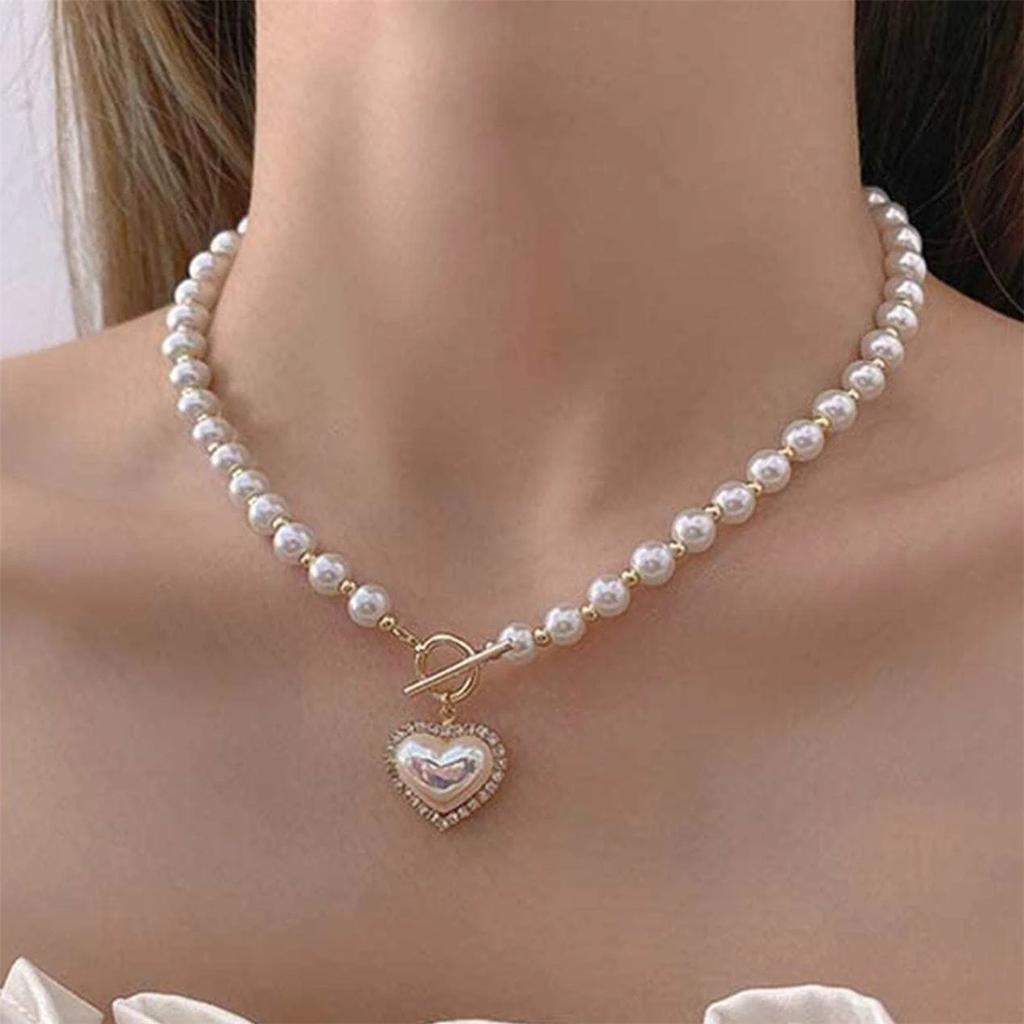 Super Fairy Temperament Imitationspärla Kärlek Halsband, Kall Vind, Sött och Enkelt, Spänne Nyckelbenskedja Kvinna