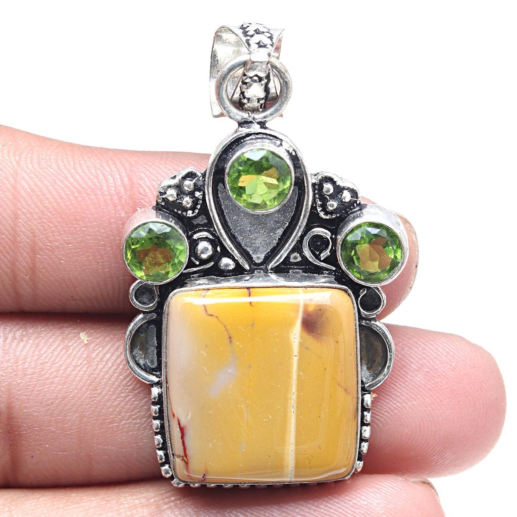 Pendant Wild Horse Jasper PeridotGemstone Valentine'Day Gift Silver Jewelry 2"