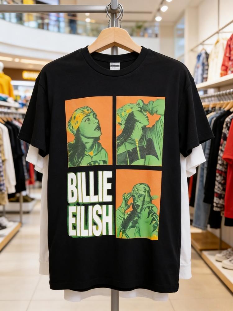 Billie Eilish Bandana Portrait Printed Casual Fashion Summer Tshirt for Men and Women Loose Oversized Retro Cotton Tshirt 2026