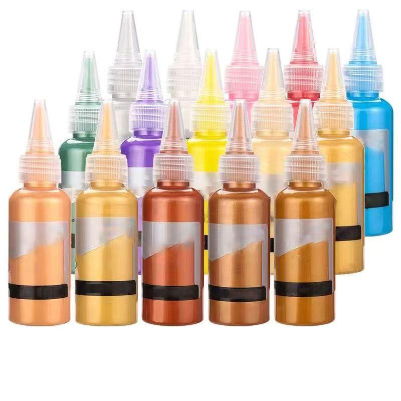 Zlatá Stříbrná Metalická Akrylová Perleťová Barva - Voděodolná, Světle Zlatá, Barvostálá pro Dětské Razítkování & Ruční Výrobky.