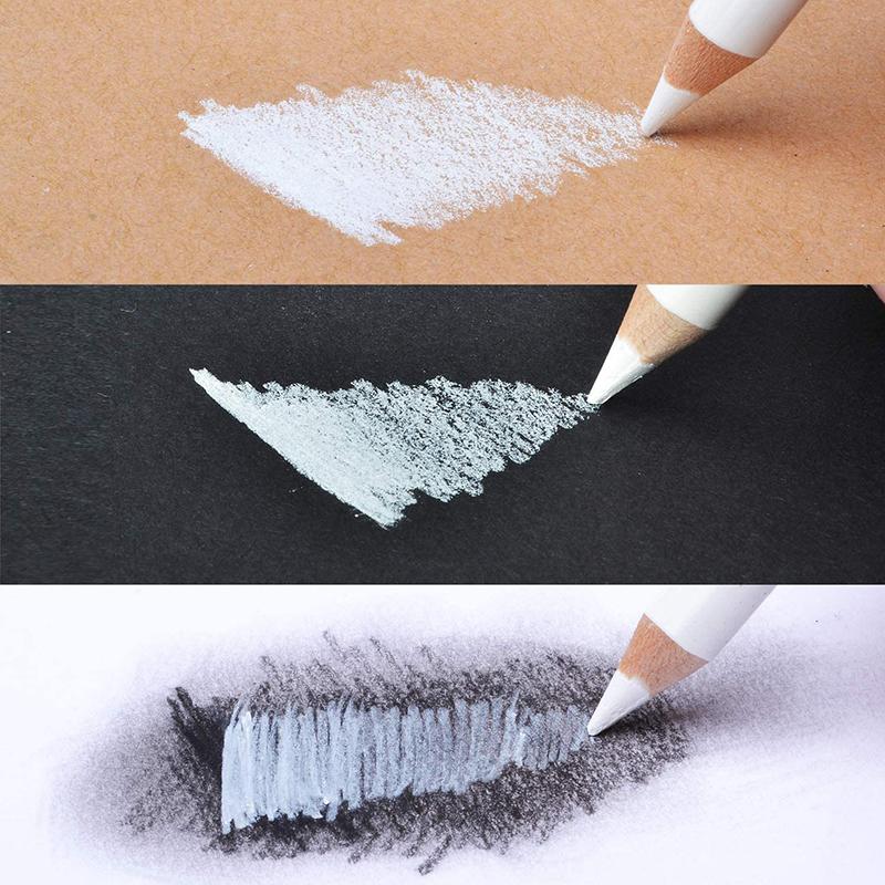 Dainayw White Charcoal Pencils 6 Pcs Smooth Soft Medium Sketch Pencil Drawing Set for Highlighting Blending