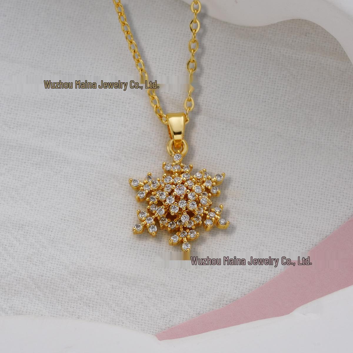 Christmas Series Rotating Snowflake Pendant Necklace with Full Diamond Accents