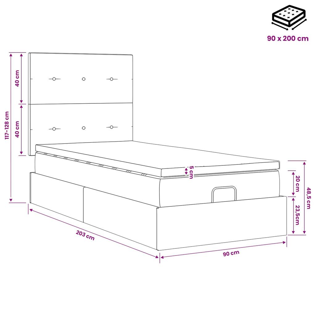 Ottoman Bed with Mattress and Headboard Taupe 90 X 200 Cm Fabric