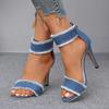 Fashion 2025Spring Summer  Sexy Sandals  Blue Denim Ankle Strap High Heels Shoes Sexy Female Peep Toe Sandals  Shoes for