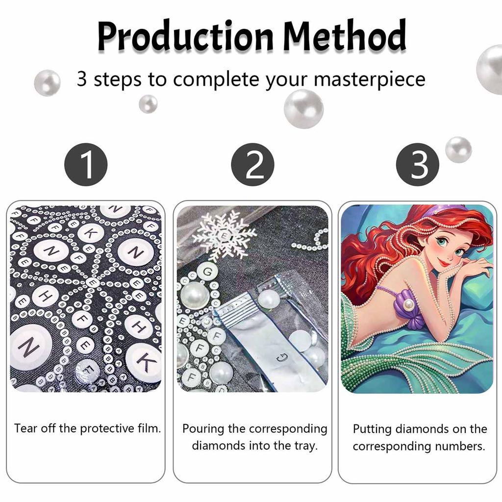 Disney Ariel Pearl Painting Handmade DIY Pearl Art Painting Simple Living Room Hanging Painting Decoration