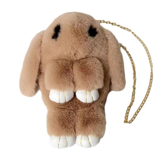 Plush Cartoon Rabbit Shaped Crossbody Bag Soft Faux Fur Rabbit Shoulder Bag Fluffy Cute Bunny Sling Bag for Women Girls