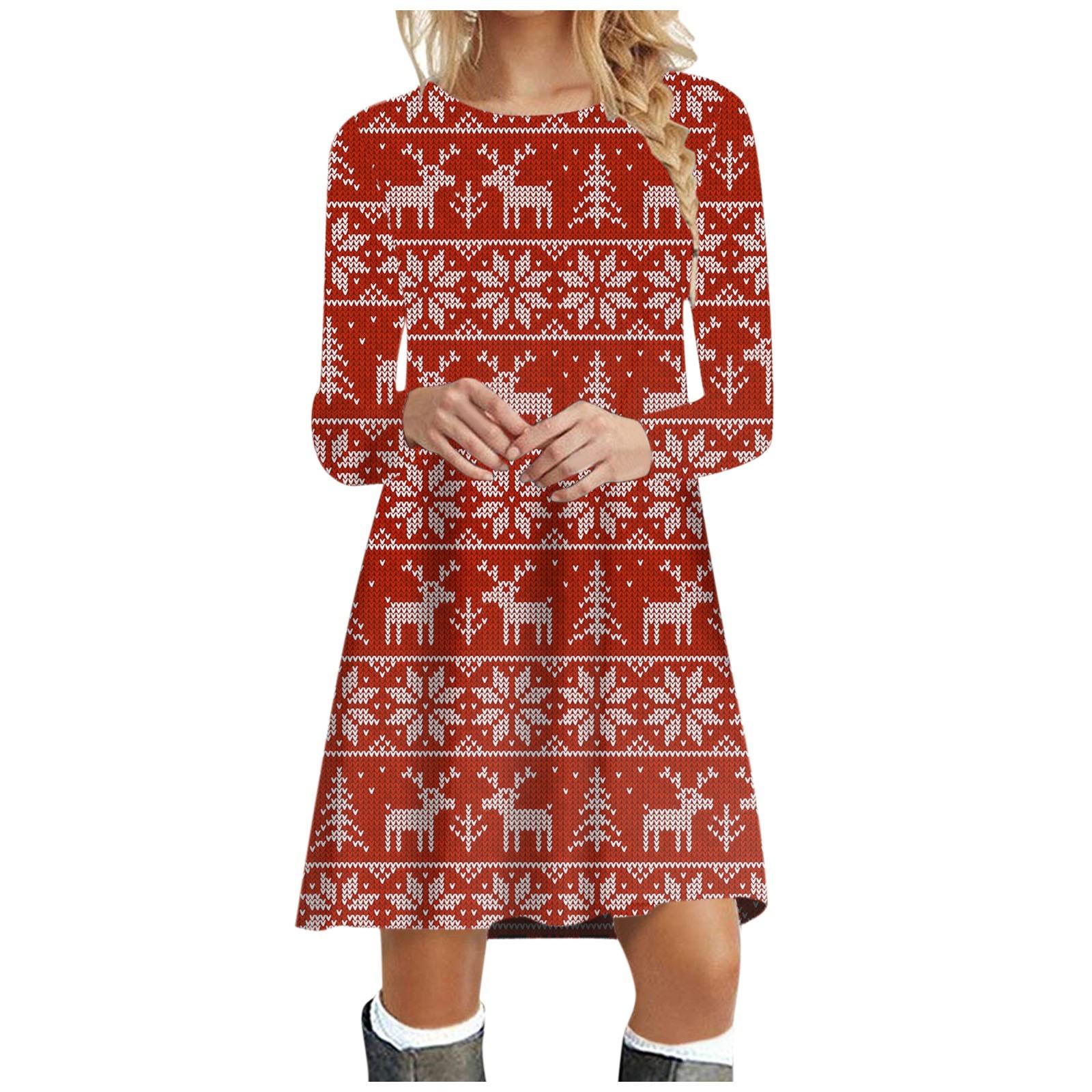 

Women s And Winter Round Neck Long Sleeve Christmas Print Dress M