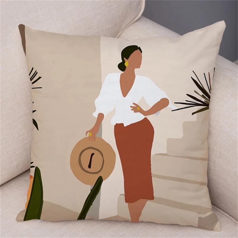 Geometric Pattern Fashion Women Sofa Car Home Decor Cushion Cover Black African Girl Pillowcase