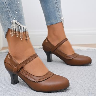 Designer Dame Pumps Uformelle Mary Jane Sko Ensfargede Runde Tå Sko Spennestropp Skinnsandaler Fottøy Høye Hæler Sko