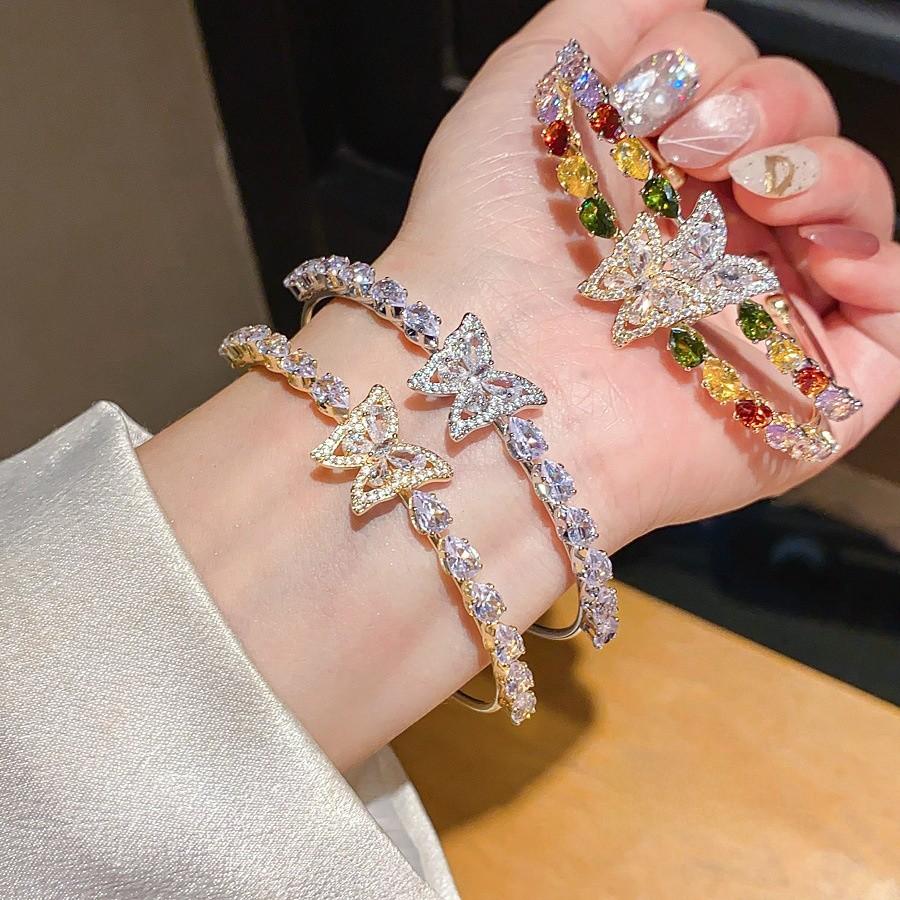 Fashion Butterfly Jewelry Bracelet With Zircon Stones For Elegant Women