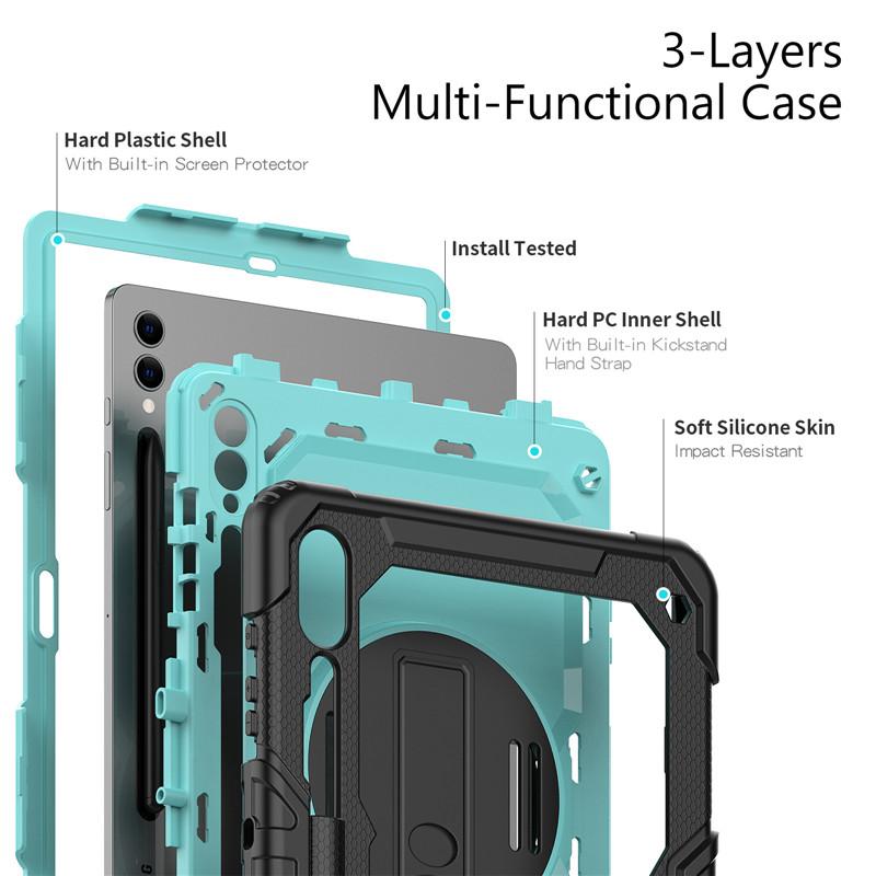 For Samsung Galaxy Tab S10 S9 S8 Ultra 14.6 S7 Plus FE 13.1 12.4 11 Inch A8 10.5 X200 S6 Lite Case Kids Stand Tablet Cover Strap