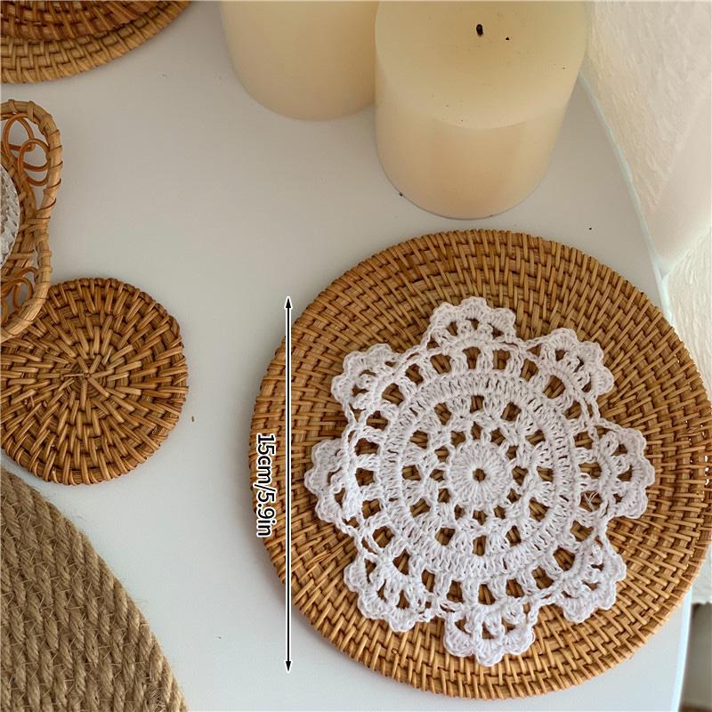 Round Lace Coaster Handmade Hearted Shaped Lace Coasters INS Woven Embroidery Floral Cup Pads Desktop Decorative Placemat