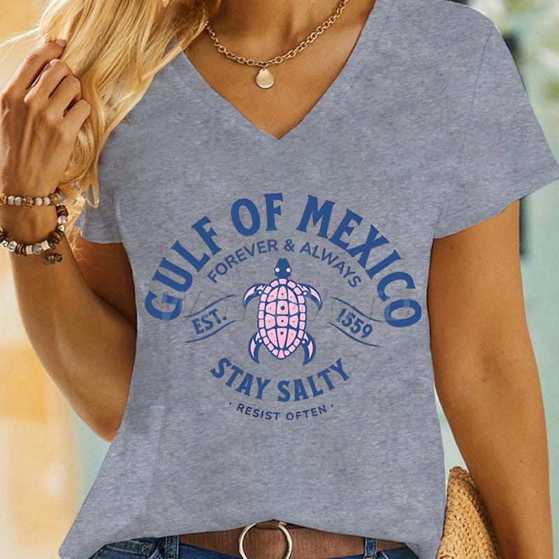 Gulf of Mexico Vneck Tee Turtle Gulf Coast Stay Salty Graphic T Shirts Women Unisex Mexico Beach Shirt Mexico Summer Casual Tops