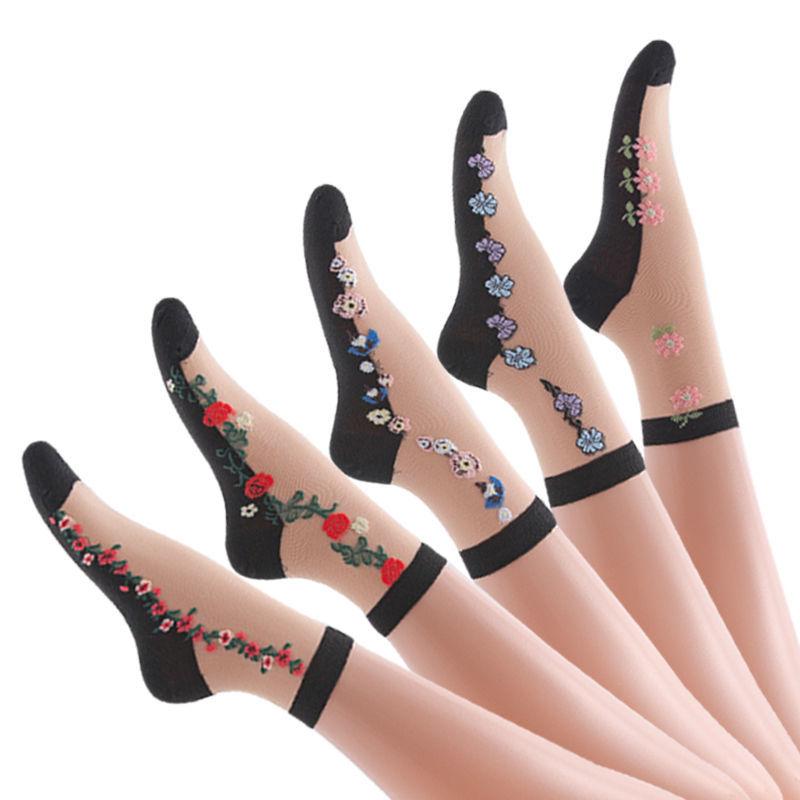 

5 пар летних женских носков с тонкой дышащей хлопковой подошвой, не зацепляющиеся шелковые, для пожилых и женщин, высокие носки из шелка и хлопка с кристаллами 5 pairs