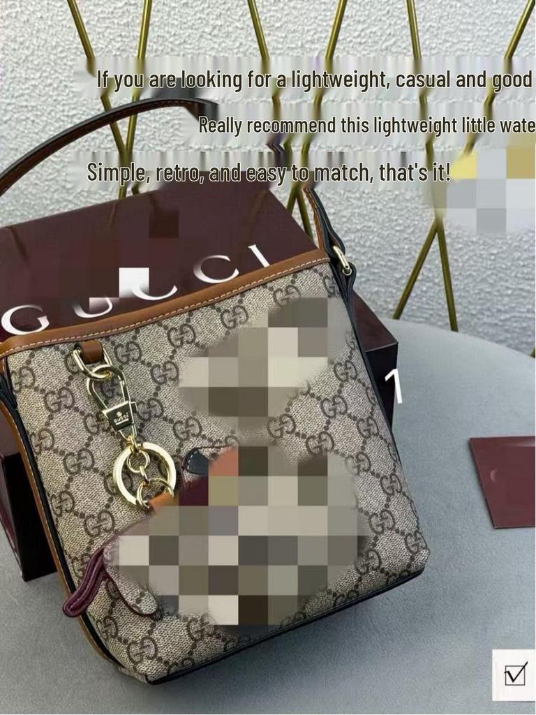 2025 Spring Vintage Monogram Crossbody Medium Bucket Bag - Double GG Series (No Charm)