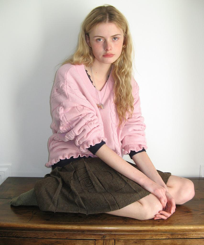 Sinun Sn Wool Blend Pleated Skirt (Brown)