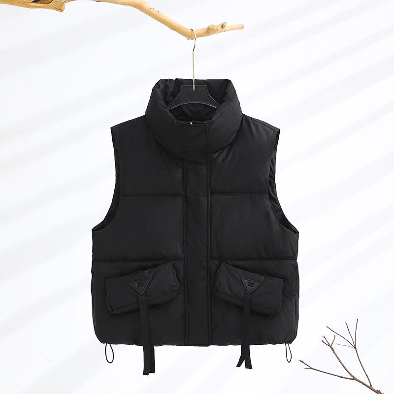 Women's Korean Style Stand-up Collar Sleeveless Waistcoat - Autumn/Winter Solid Color Warm Vest