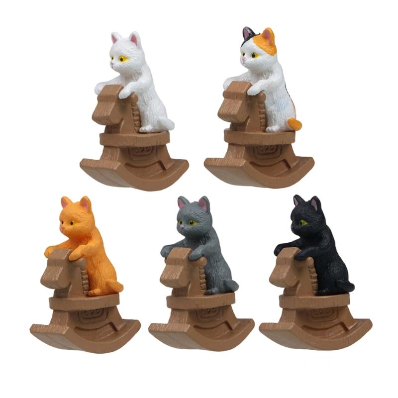 Small Figurines Decoration Car Dashboard Miniature Riding Rocking Horse Cats Ornament Center Console Mounted Cats Decoration