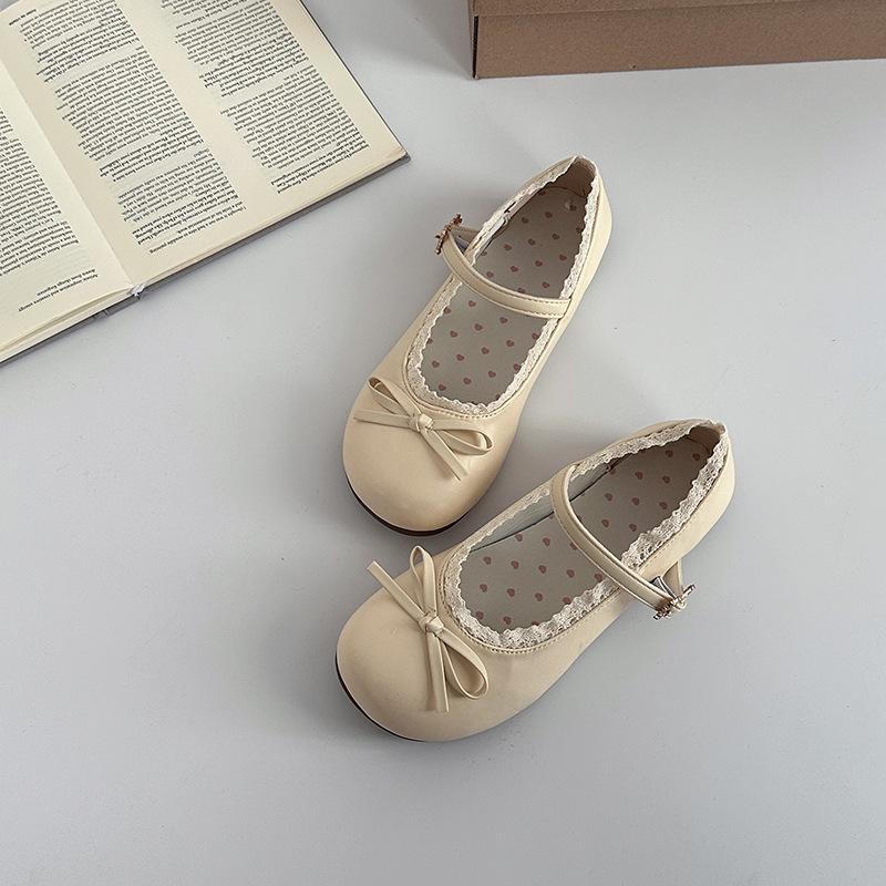 Lolita cute bow women's single shoes spring fashion flat leather shoes round head versatile cute Mary Jane shoes