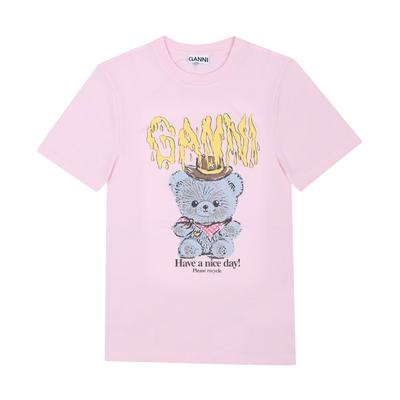 Ganni Damen S Cowboy Bär Logo Kurzarm T-Shirt A1050074 868