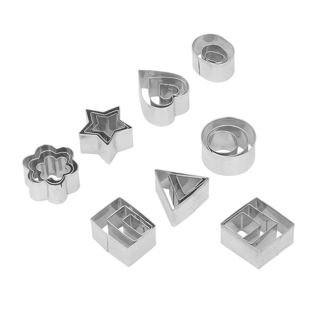 24Pcs Biscuit Mold Set Stainless Steel Mini Cookie Cutter Metal Fondant Cutter Geometric Shape for Cake Snack