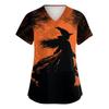 Women's V-Neck Short Sleeve Scrub Top with Pockets Halloween Print Uniform for Work