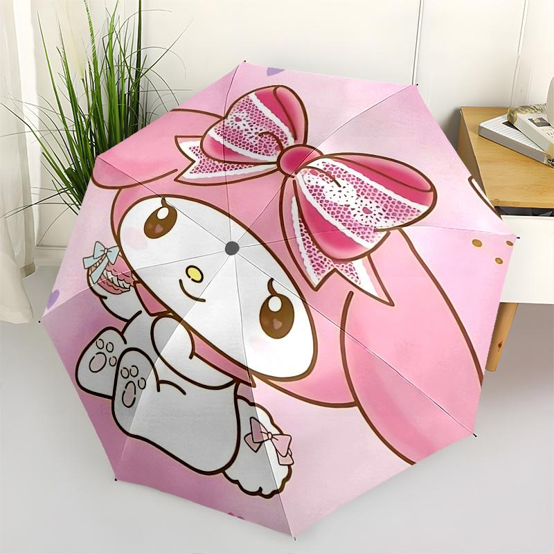 

1pc My Melody Automatic Opening/Closing Umbrella with Lace Bow Design - Portable Three-Fold Design, 8-Bone Iron Frame Outdoor Umbrella, Perfect Gift f