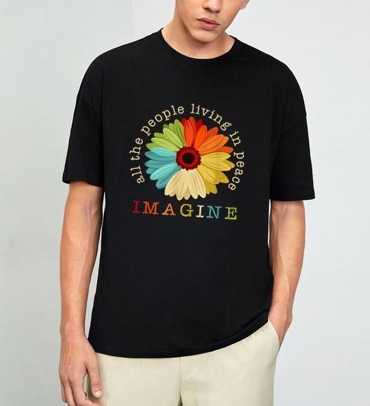 Imagine All The People Daisy Vintage Black T-Shirt S
