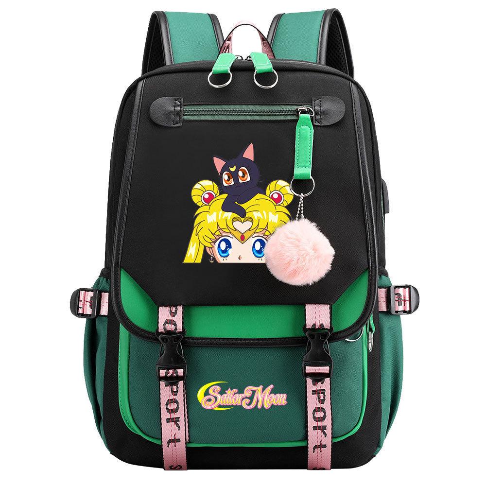 Neuer Anime Sailor Moon USB-Schulrucksack für Teenager, Damen- und Herrenmodell, Gurtband-Klapprucksack