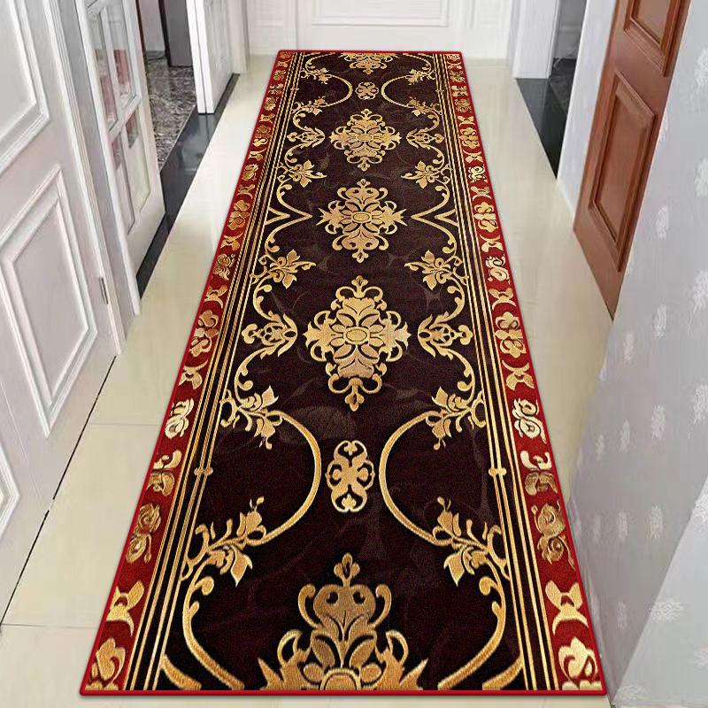 Retro Luxury Golden Pattern Home Corridor Decor Rug Stair Carpet Non-slip Soft Lint-free Washable Entrance Long Mat Big Size