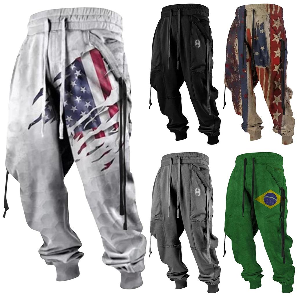 Men's Printed Casual Sports Pants Men's Fashion Lace-Up Fleece Sports Pants