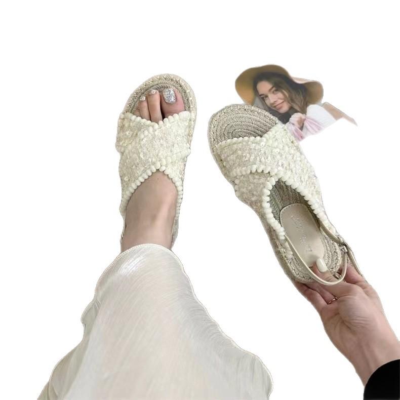 Foreign trade sandals women wear new retro fairy wind full hemp rope bottom Roman beach sandals in summer 2025