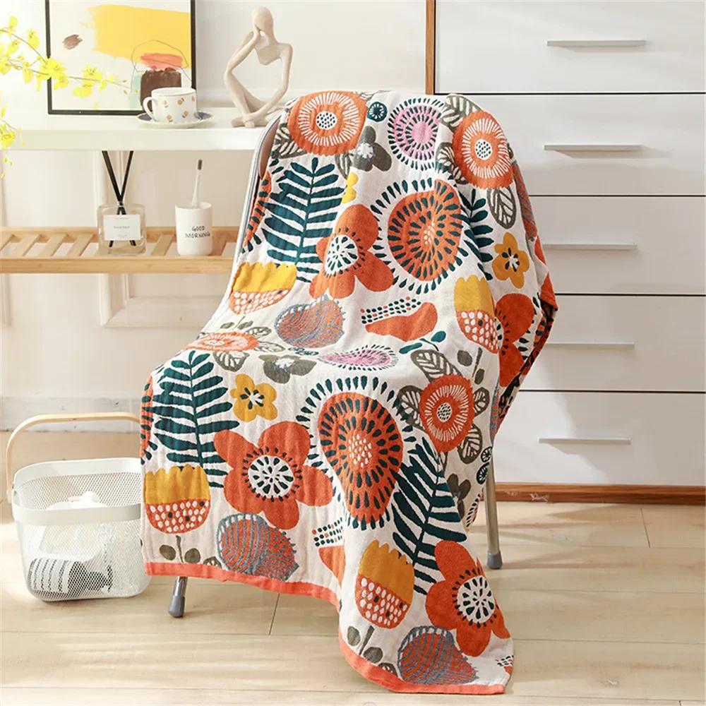 GGE Nordic Bohemian Floral Bath Towel - 80×160CM Soft Absorbent Cotton Gauze Towel for Beach Bathroom Adult Accessories