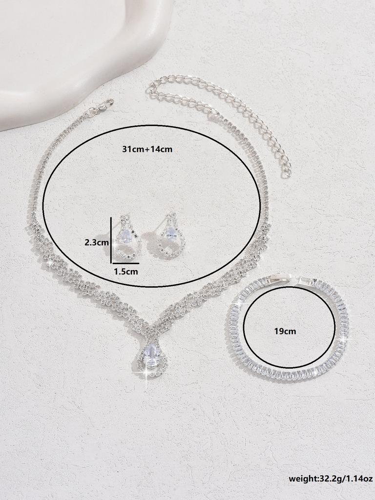 3/4PC Women's Fashion Claw Chain Charm Earrings Necklace Bracelet Zircon Set Wedding Banquet Party Holiday Gift