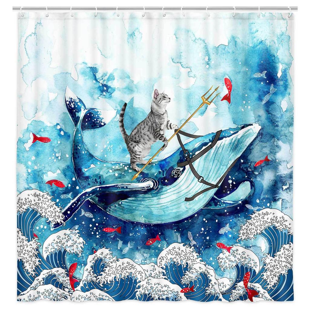 Duschvorhang Katze Lustiges Muster Badezimmervorhang Polyester Trennvorhang Wasserdicht und Schimmelresistent Heimdekoration