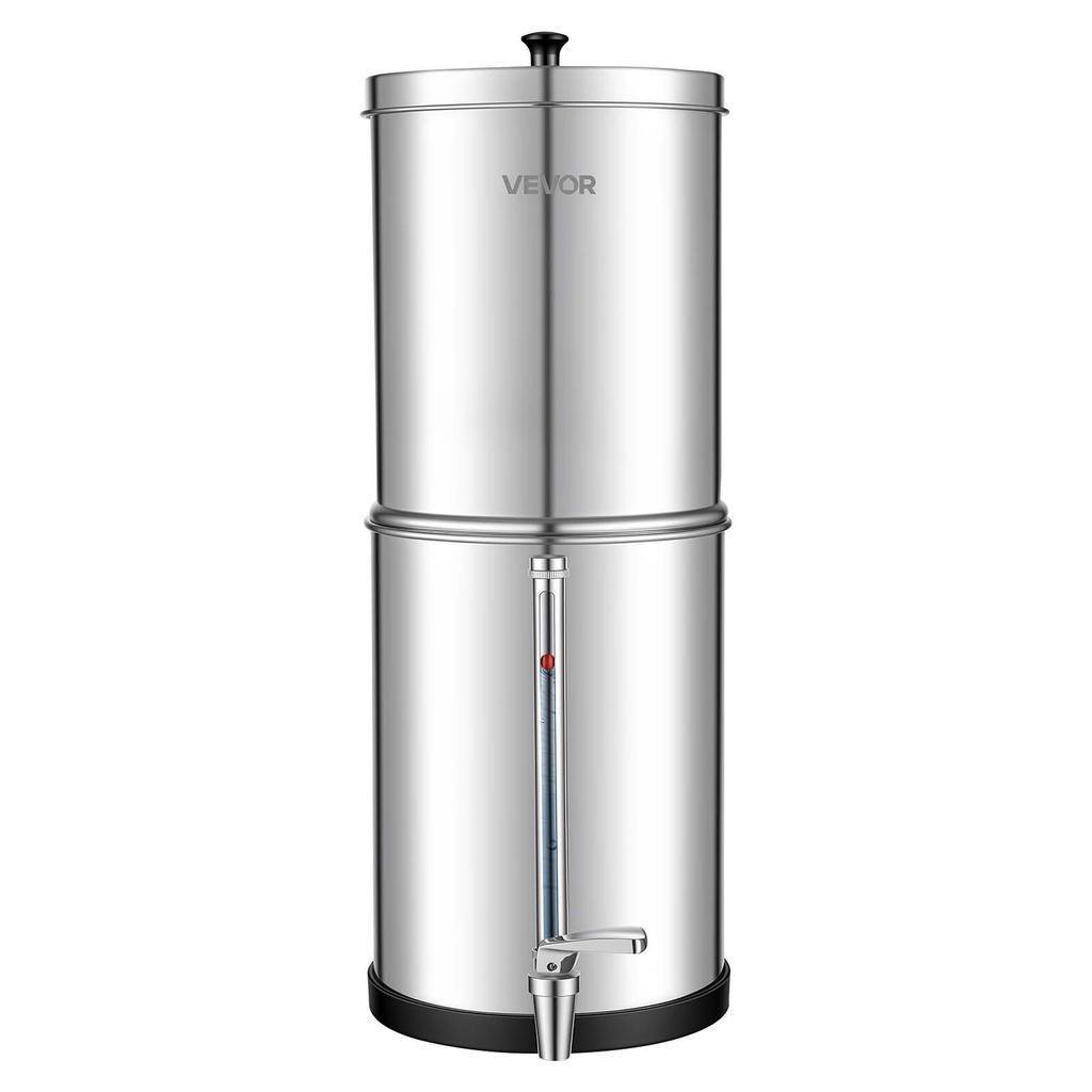 Gravity-fed Water Filter System, 5.68L 304 Stainless-Steel Countertop Water Filtration System, Reduces Lead and Up To 99% of Chlorine, with 2 Carbon