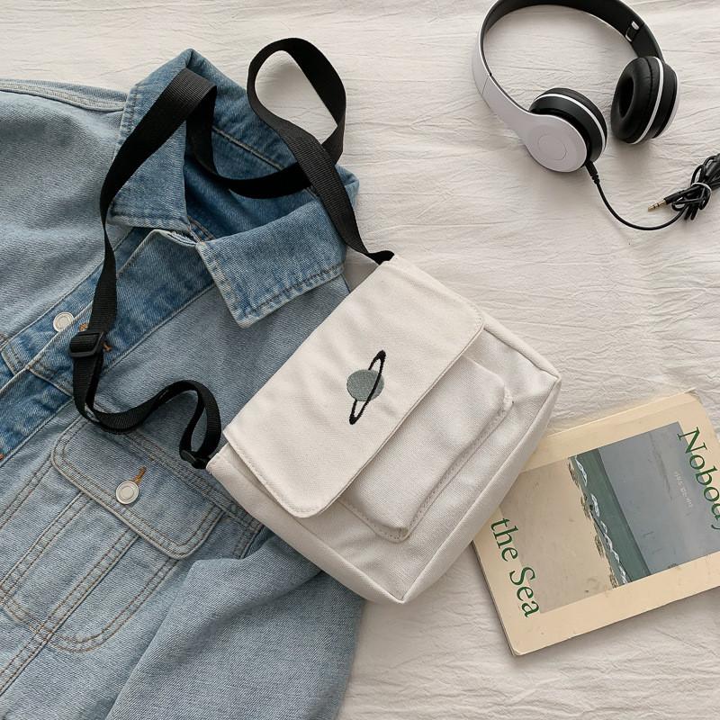 Stylish Japanese Streetwear Canvas Bag Featuring Unique Planet Embroidery For Urban Fashion Lovers
