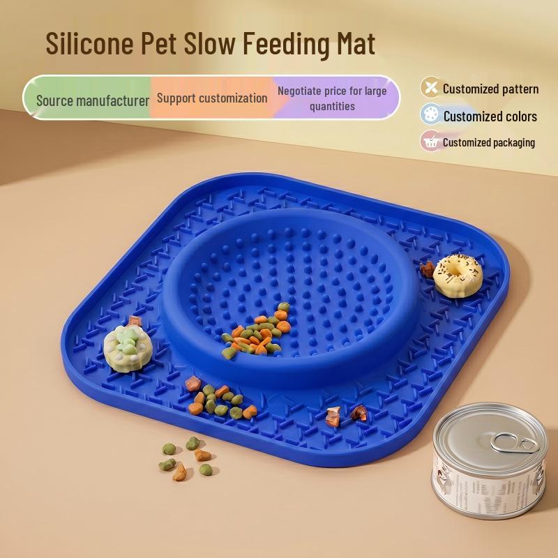 Pet Silicone Non-Slip Slow Feeder Placemat - Food Grade Multi-Functional Dog Bowl Mat