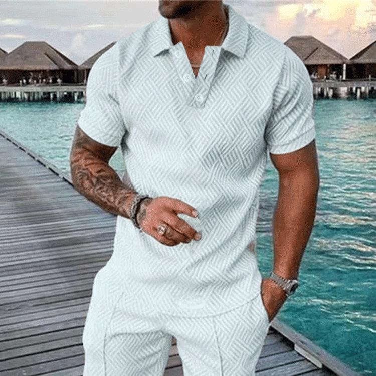 Męska Letnia Moda Casualowa Koszulka Polo z Nadrukiem z Kołnierzykiem na Guziki i Casualowym Krótkim Rękawem