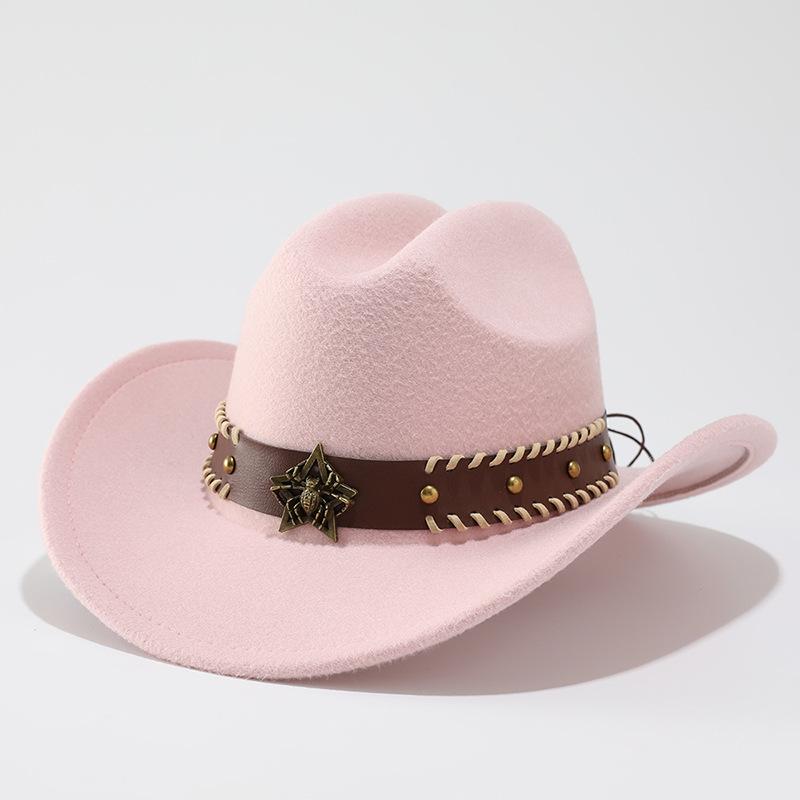 Western cowboy hat top hat versatile solid color big brim woolen jazz hat accessories gift hat men's and women's hats