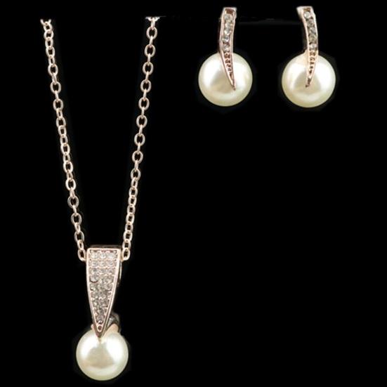 Yousheng 1 Set Women Necklace Earring Set Faux Pearl Rhinestone Decor Bride Wedding Jewelry Exquisite Stainless Lady Neck Ear Decoration Jewelry Women