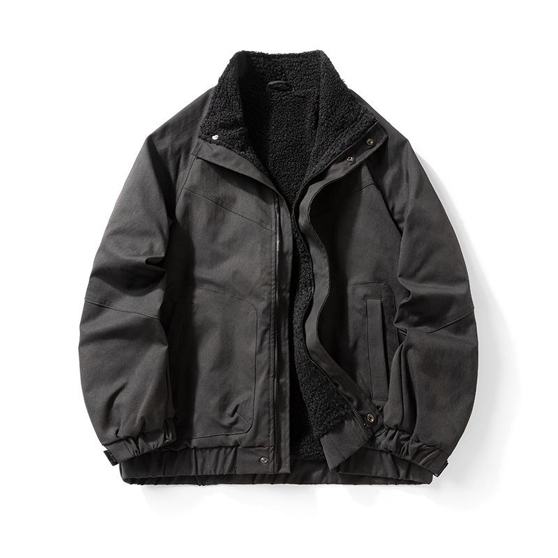 

Men s 2025 Autumn/Winter Retro Lambswool Lined Workwear Jacket - Warm Cotton Outerwear 3XL чорний