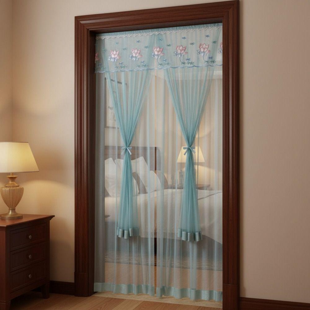Punching Free Lace Embroidered Door Curtain Double Layer Entrance Curtain  Girl Room